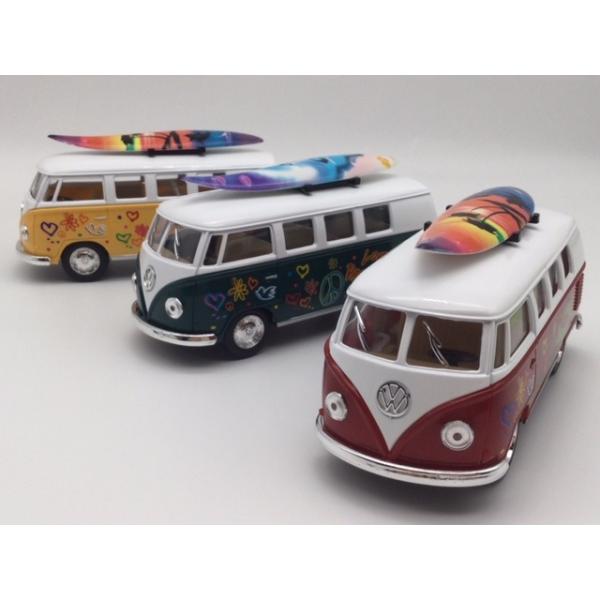ミニカー 1台売り 1/32 ワーゲンバス ラブ＆ピース サーフボード