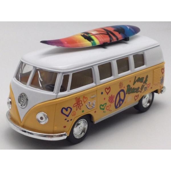 ミニカー 1台売り 1/32 ワーゲンバス ラブ＆ピース サーフボード