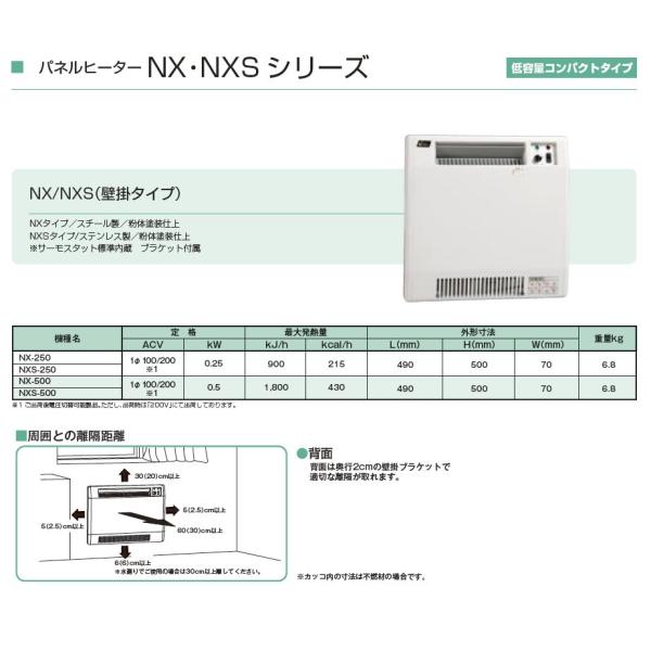 インターセントラル】パネルヒーター 自然対流式 定格電圧：1Φ100V/200V(出荷後切替可 出荷時200V) NX-250 /【Buyee】