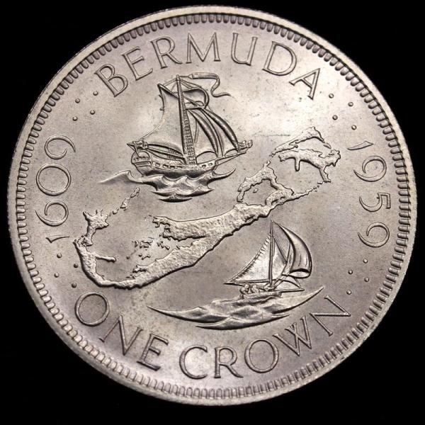 英領バーミューダ　エリザベス2世　発見350周年記念　1 クラウン銀貨　1959 バミューダ諸島 1959年 1クラウン 大型銀貨 発見350年記念 エリザベス