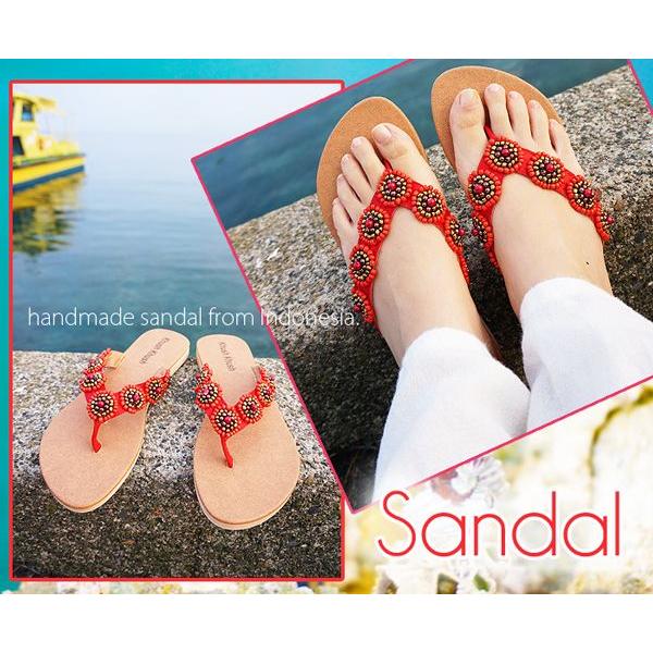 エスニック サンダル トング ビーズ編み レッド SANDAL RED matoi