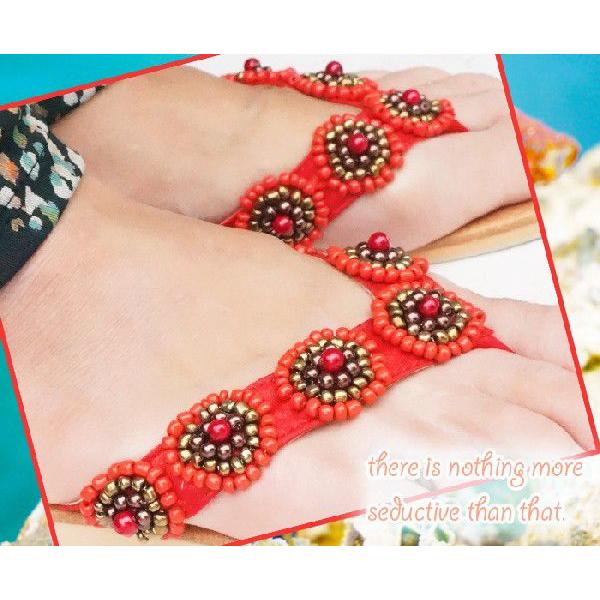 エスニック サンダル トング ビーズ編み レッド SANDAL RED matoi