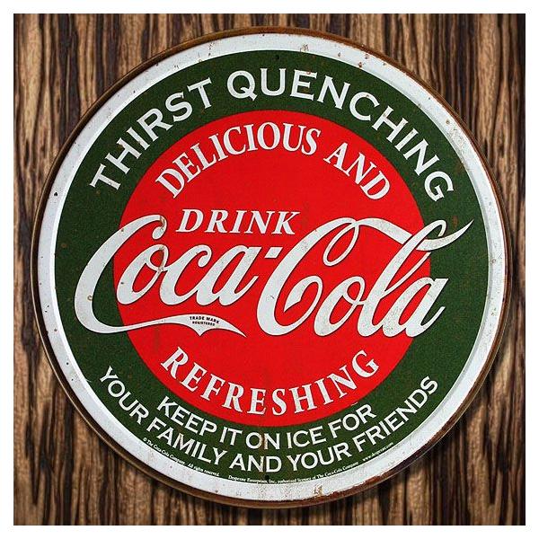 C3 ブリキ看板 COCACOLA コカコーラ 丸型 THIRST QUENCHING レッド