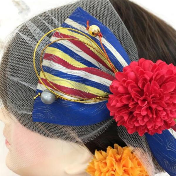 和装 成人式 七五三 髪飾り ふわりひらり大人のチュールリボン 青空に