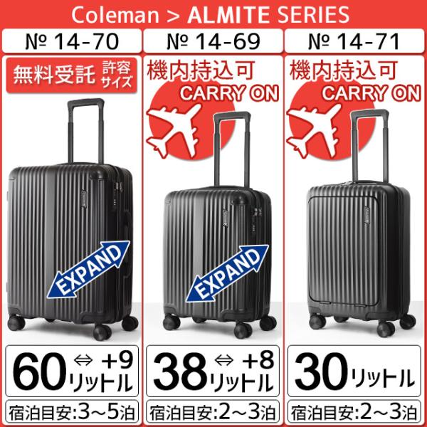 コールマン スーツケース ハード 4輪 拡張型 56センチ 60〜69