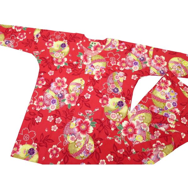 鯉口シャツ まりと桜（赤）大人鯉口シャツ単品 男女兼用 義若