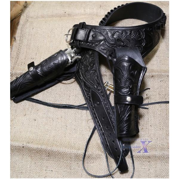 本革製 ウエスタン ガンベルト ダブルホルスター 本革ダブルホルスター・ガンベルト（米国輸入品）ブラック