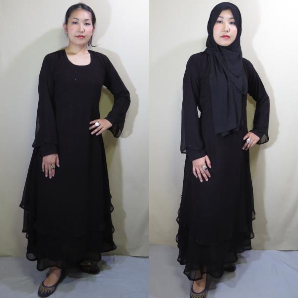 aba031 アバヤ・ワンピース＆スカーフ2点セット ゆったり 大きめ  