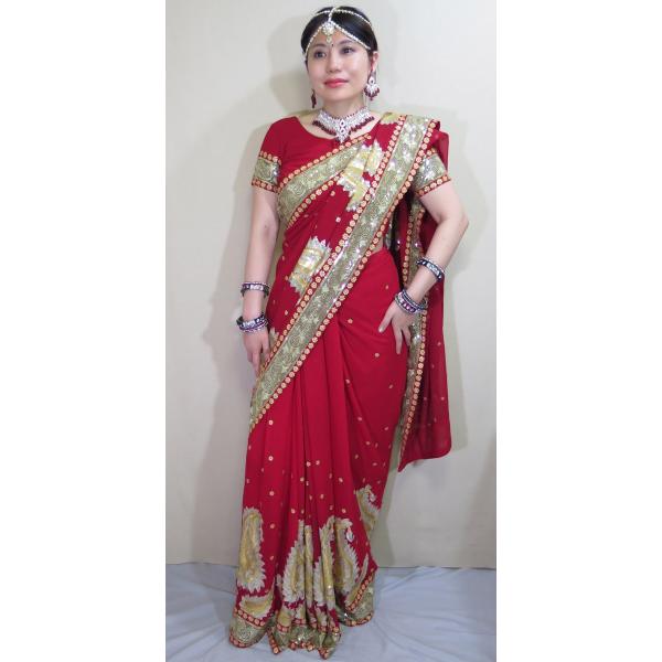 sar478 インド 民族衣装 サリー ベリーダンス コスチューム 可愛い赤の 