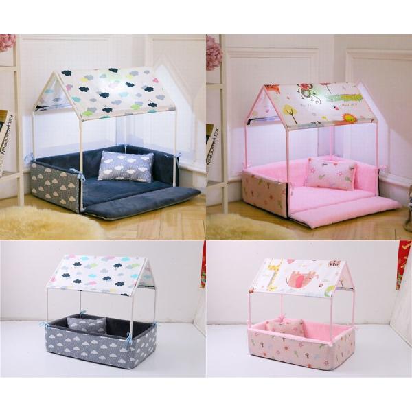 取り外し可能な屋根付き ペットテント ベッドにもなる2WAYタイプ ベッド 屋根付き ペット用品 犬 猫 小型犬 テント 天蓋 スクエア