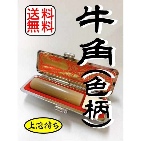 印鑑　はんこ 個人印鑑 はんこ 牛角色柄 芯持ち 銀行印 12ミリ もみ皮ケース付