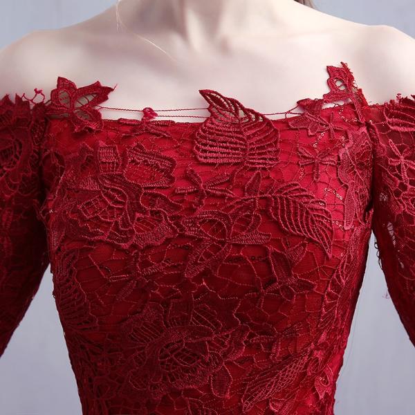 マーメイドドレス ロングドレス 長袖 カラードレス 赤 サッシュベルト