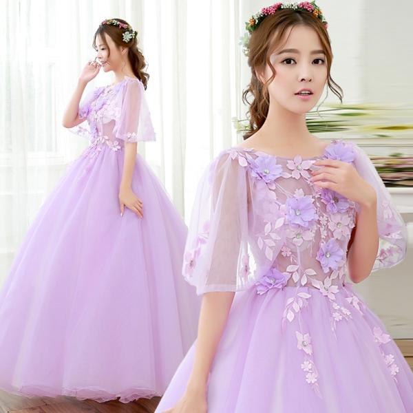 ウエディングドレス カラードレス 半袖 コンサート 安い ロングドレス