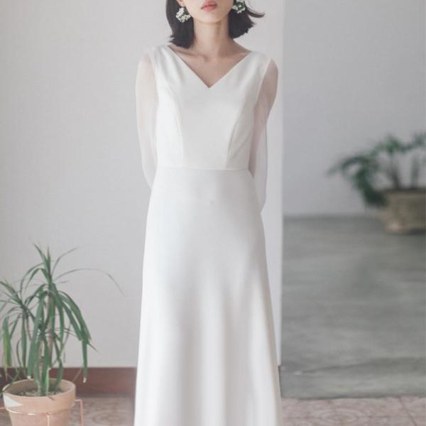 新品 L ウエディングドレス ホワイト 前撮り 結婚式 二次会 Aライン 白 