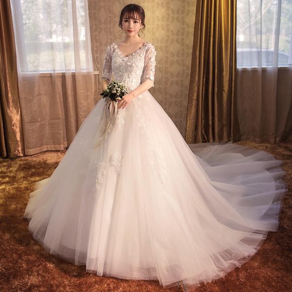ロングドレス 長袖 結婚式 マタニティドレス 花嫁 ウエディングドレス 安い ウェディングドレス 二次会 エンパイア お呼ばれ ブライダル トレーン ドレス 秋冬 /【Buyee】 bot-online 長袖 ウェディングドレス 二次会ドレス ロングドレス Mサイズ