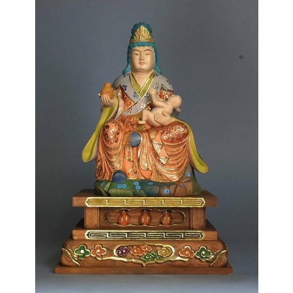 木彫仏像子安鬼子母神坐像総高30cm 桧材淡彩色仕上/【Buyee】