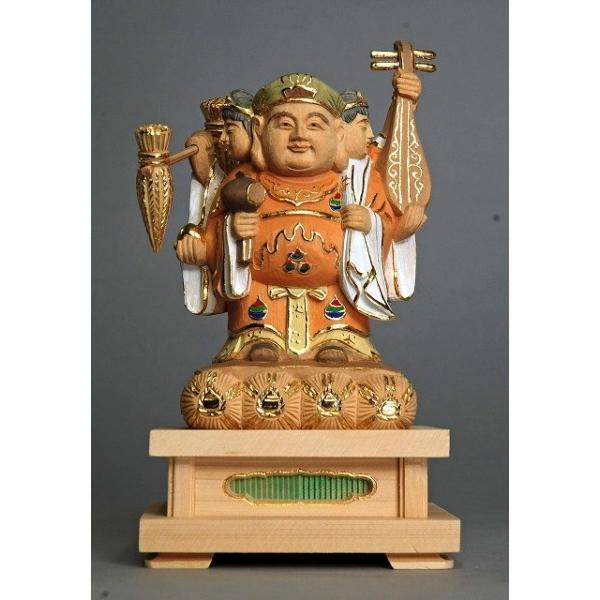 木彫仏像 三面大黒天像 総高14ｃｍ 桧材 淡彩色仕上 /【Buyee】 Buyee