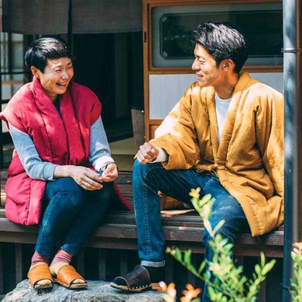 山並みロングポンチョ(袖なしはんてん) 日本製 宮田織物謹製