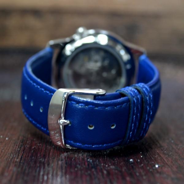 【稼動】SEIKO 自動巻き 腕時計 ネイビー　レザー セイコー 逆輸入 セイコー5 革ベルト メンズ 自動巻き 腕時計 海外