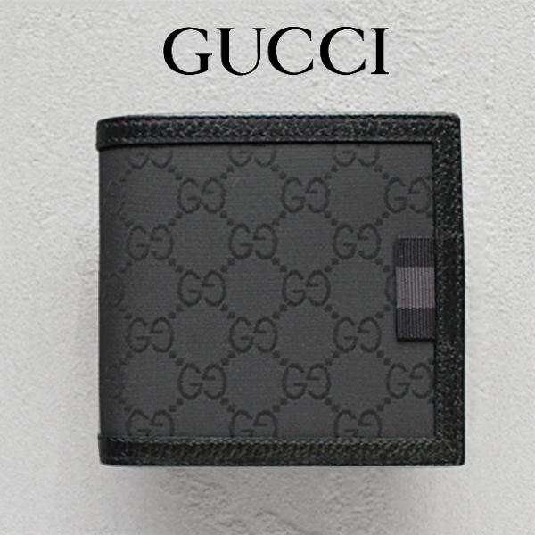 グッチGUCCI メンズ財布二つ折り財布新品GGナイロン黒/ブラック