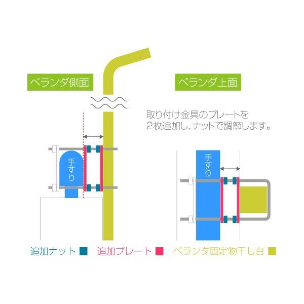 ベランダ用物干し台 直径30mm角 シルバ色＋手すり対応取り付け金具付き