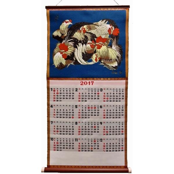 新柄・2017年度版 織物カレンダー No,443 干支 群鶏 日本の浮世絵 北斎