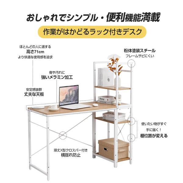 パソコンデスク デスク テレワーク 一体分割両用 机 北欧 書斎 学習机 PC ラック付き 木製 勉強机 組立簡単 おしゃれ シンプル ハイタイプ  /【Buyee】