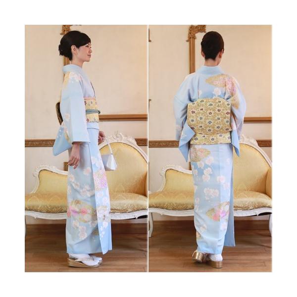 訪問着19点フルコーディネートレンタルセット「水色地に金の雲取りと花