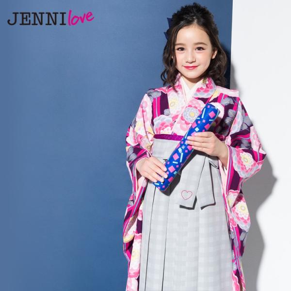 7泊8日レンタル】レンタル JENNI love 卒業式 袴 小学生 女の子 小学校「ジュニア セット ピンク・紫の縞地にピンク丸菊」 着物 衣装  レトロ /【Buyee】