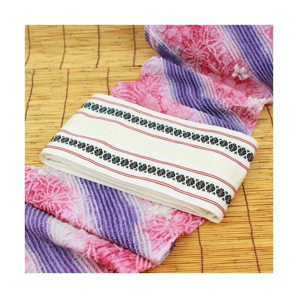 有松鳴海絞 しぼり浴衣反物「ピンク地に桜 紫の斜め縞」 一級和裁技能