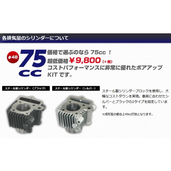 キタコ ７５ｃｃ ライトボアアップＫＩＴ 黒シリンダー モンキー