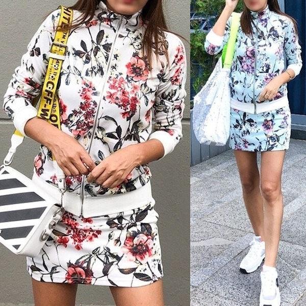 ゴルフウェア 上下セット レディース フラワー 花柄 スカート