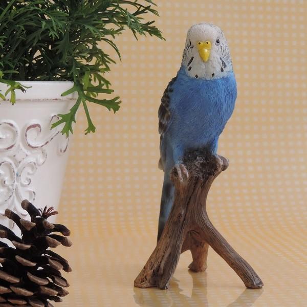 セキセイインコ（小）青ガーデンオーナメント置物カワイイ小鳥オブジェ