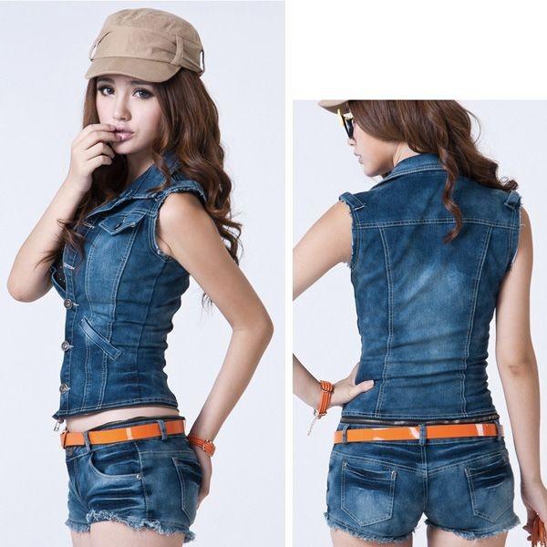 デニム ベスト ジッパー繋ぎ ショートパンツ セットアップ
