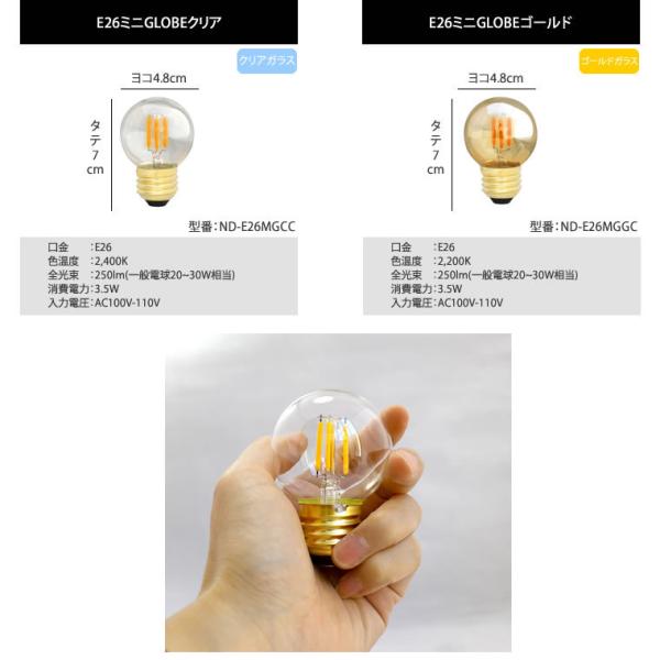5個セット 調光器対応 LED電球 E26 エジソンバルブLED ミニGLOBEクリア