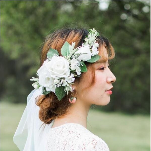 無料長期保証海外 ヘッドドレス 結婚式 花 ブライダル フラワー カチューシャ風 フォト フォーマル