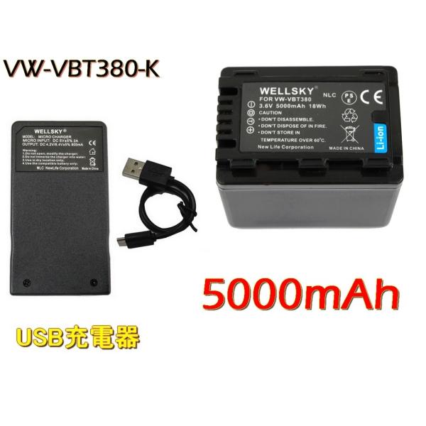 VW-VBT380 VW-VBT380-K 互換バッテリー1個＆ [ 超軽量] USB Type-C