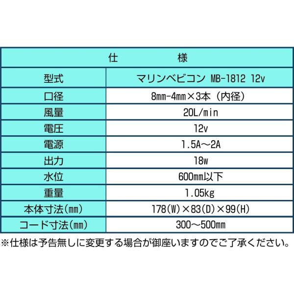 マリンベビコン MB-1812 （12vバッテリー用・シガーカプラー付