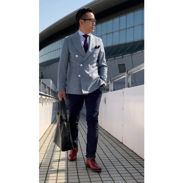 メンズ春夏ダブルジャケット グレー グレンチェック 40代 50代