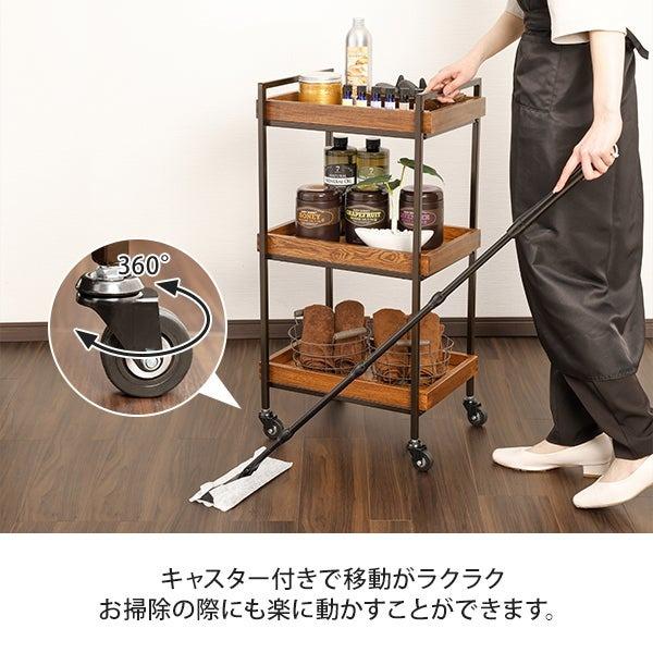 天然木3段ワゴン 木製ラック サロン 美容室 サイドワゴン ネイル エステ 木製 ウッド ワゴン キャスター付き 3段 キッチンワゴン サイドラック