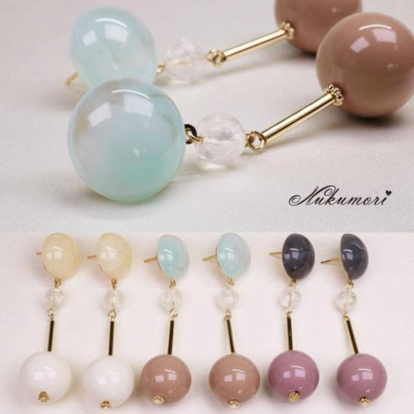 大ぶりウッドピアス 大ぶりチタンポスト ピアス ウッドビーズ アクリル  