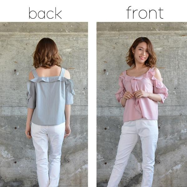 GOLDS♡フロントラッフルフリル♡肩出しオフショルトップス♡ピンク