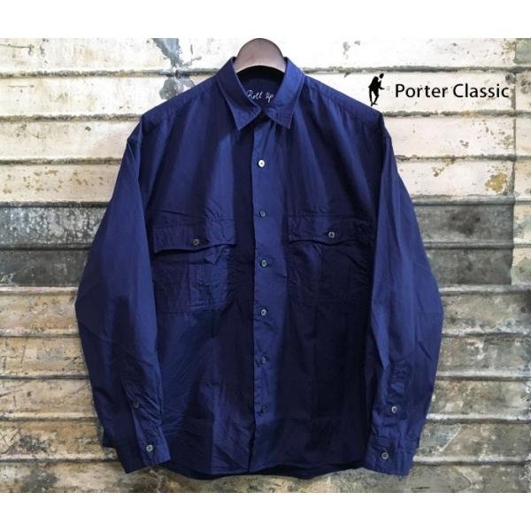 Porter Classic (ポータークラシック) - ROLL UP DOT SHIRT BLUE