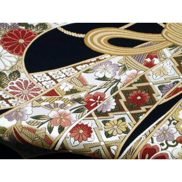 振袖帯 正絹袋帯 西陣織帯 豪華な花熨斗目模様 古典柄 お仕立て付 