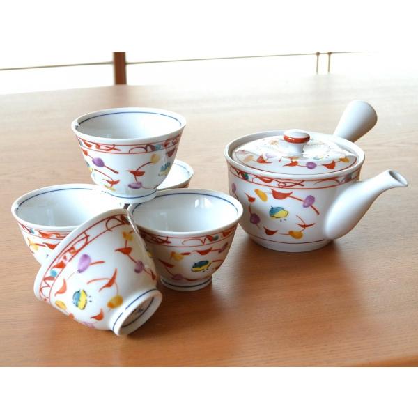 2425 有田焼　肥前唐津　茶器セット　宝瓶1客　湯冷し1客　湯呑5客　未使用 有田焼・鶴松・茶器セット・急須・湯呑・5客揃・No.230708-28