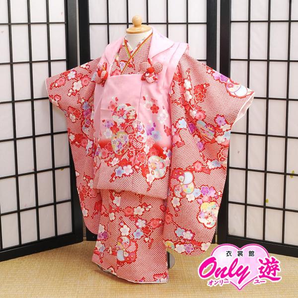 花うさぎ 3歳 七五三 女の子 ピンク 花柄 被布 着物セット 七五三