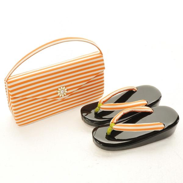 七五三 草履セット オレンジ 21cm 着物 はこせこセット オレンジ 草履バッグ 七五三 7歳 七五三 はこせこ 帯