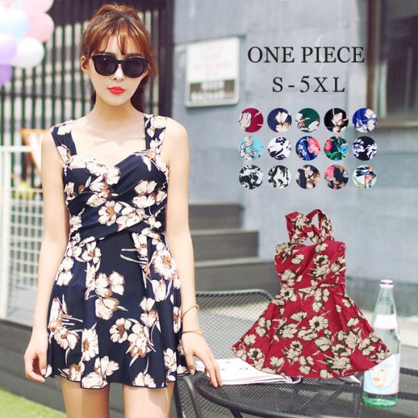 水着 レディース 体型カバー ワンピース 大きいサイズ 花柄ワンピース