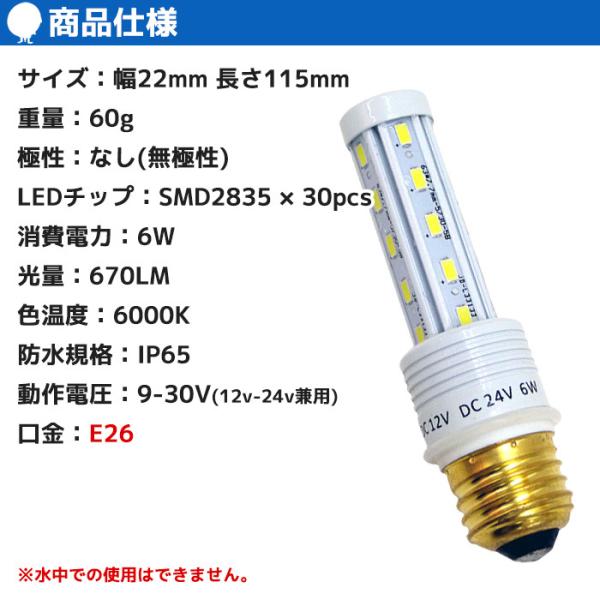 LED電球 E26 船舶用 12v 24v 6w 口金 6000k 防水 漁船用LED電球 イカ