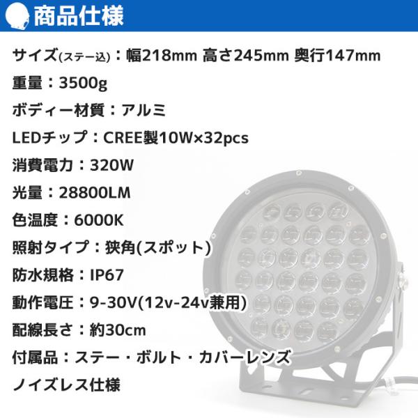 サーチライト 船 320w 強力 led 船舶 24v 12v 狭角 スポット デッキライト 作業灯 ワークライト 防水 ボート 漁船 投光器  28800lm 遠距離照射 倉庫 /【Buyee】